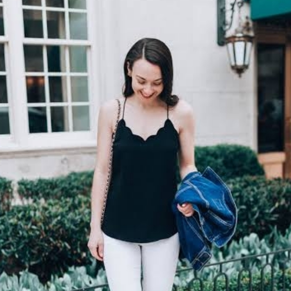 J. Crew Factory Black Scalloped Camisole Top